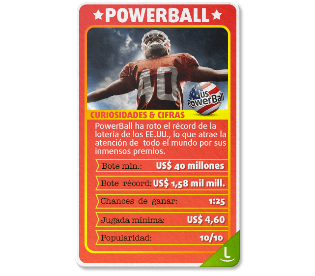 Tarjeta sobre PowerBall:  curiosidades,  cifras,  botes y más